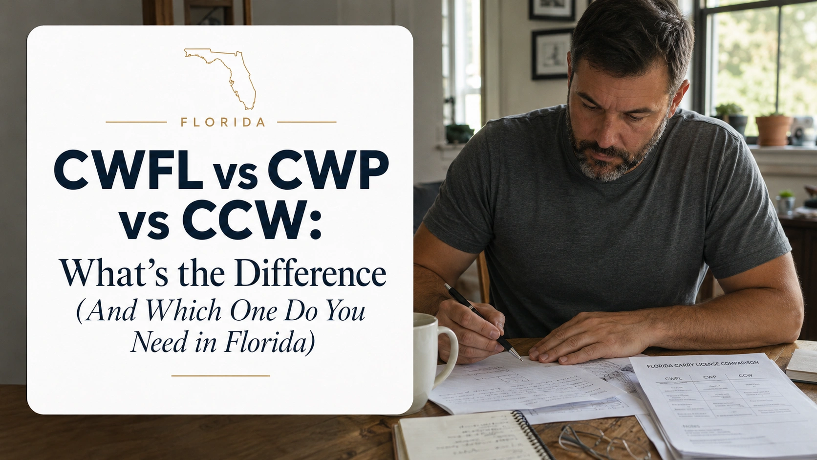 CWFL vs CWP vs CCW Florida guide showing concealed carry license comparison, Florida carry permit options, and CCW training requirements | Gunsafety4U