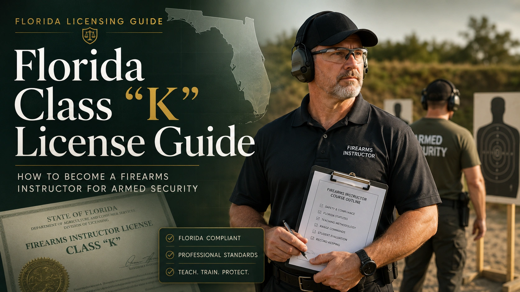 Class K firearms instructor teaching Florida Class G armed security students during range qualification training | Gunsafety4U
